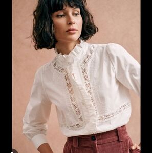 Sezane White Lace Blouse